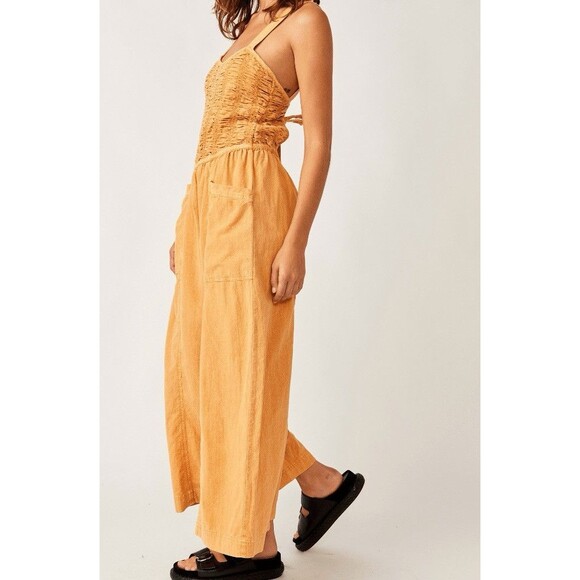 Free People Forever And Always Ruched One Piece Wide Leg Jumpsuit Size XL NWOT - Picture 13 of 13
